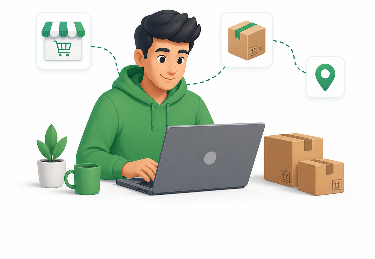 مسوّق يدير تجارته من جهازه بينما نتولّى الشحن والتوصيل